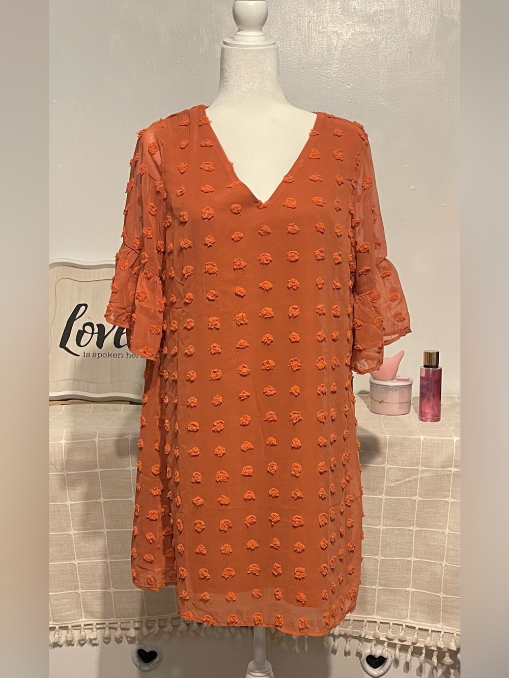 Blooming Jelly bohemian Orange Textured V‑Neck Dress size M NWT - Picture 2 of 11
